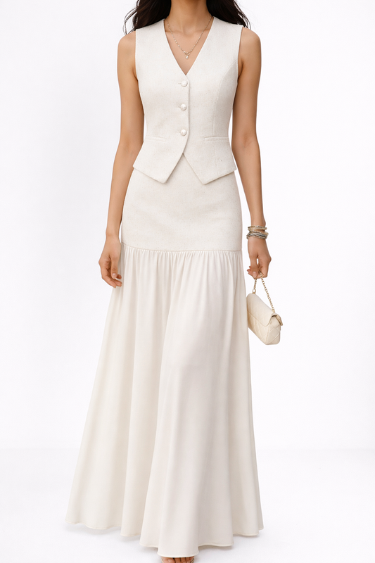 Valeria · Conjunto chaleco y falda larga